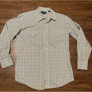Panhandle Slim Men's Western Long Sleeve Pearl‎ Snap Shirt Brown/Blue  16/ 34